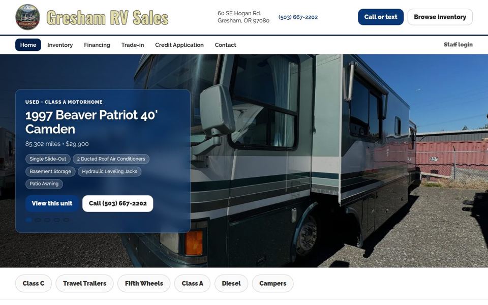 Gresham RV Sales home page