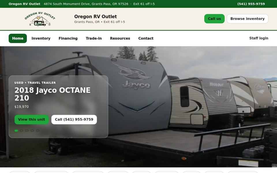 Oregon RV Outlet home page