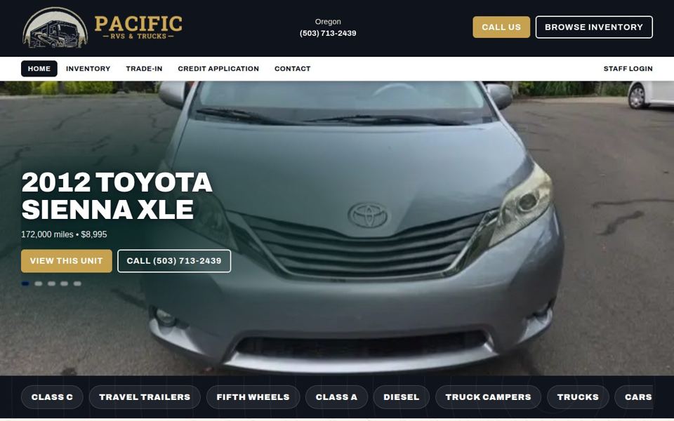 Pacific RV & Trucks home page