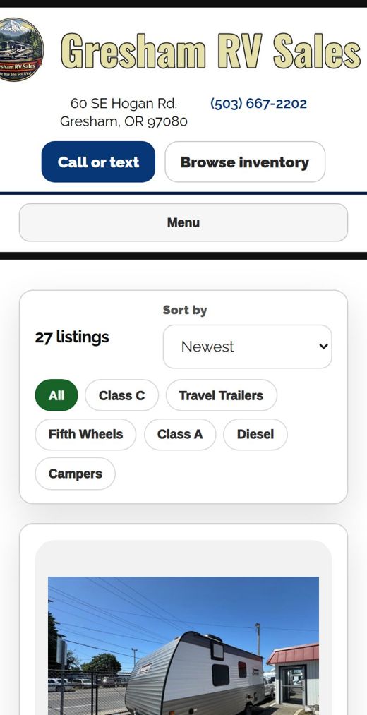 A dealer inventory page on a phone